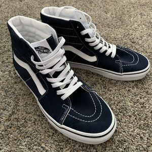 Women’s size 8 old-school high top vans navy blue